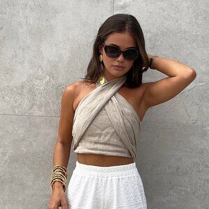 Linen blend halter top XS